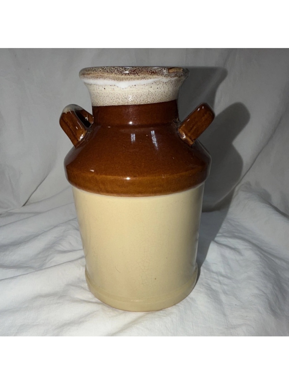 Vintage Two Tone Glazed Ceramic Milk Jug Pot with Handles - Picture 2 of 9